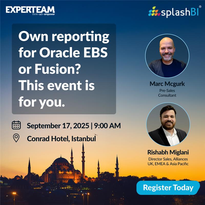 SplashBI's tweet image. Istanbul | Sept 17
Join SplashBI &amp;amp; Experteam for a finance &amp;amp; IT roundtable.
See how GL Connect &amp;amp; SQL Connect enable faster, secure, self-service reporting. Live demos, real use cases &amp;amp; expert Q&amp;amp;A await!
tinyurl.com/3bfkrdek

#GLConnect #SQLConnect #OracleEBS #FinanceLeadership