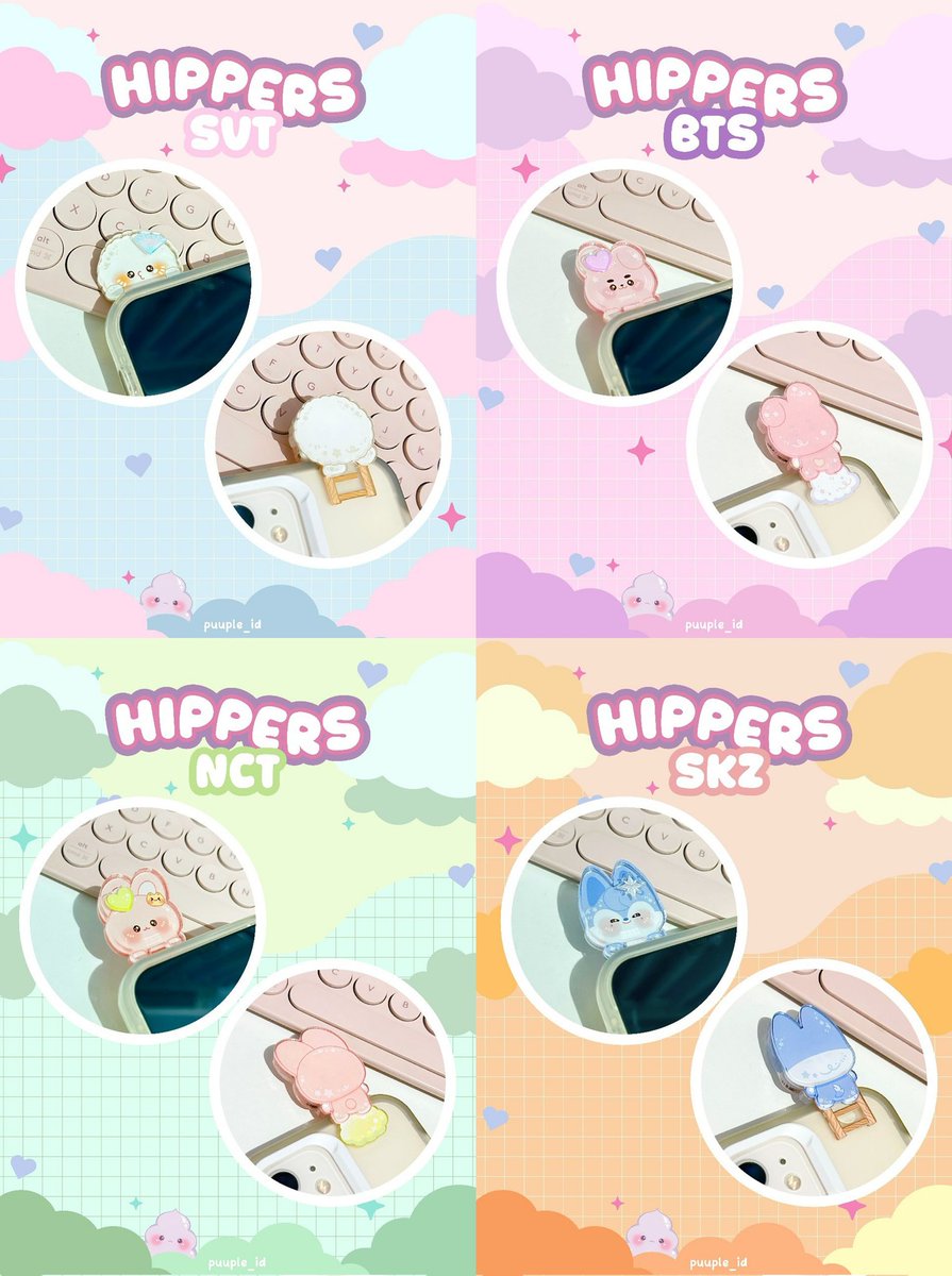 [ #cremeulies ww go ] 
Hippers Collection GO ࣪ ׅ ⊹ 

hi everyone! this is GO for those items designed by <a href="/puuple_id/">ichil • puuple</a> ! ₊˚⊹♡ 

deadline : sep 20th 

★ price : $4.90/each
line up – seventeen, bts, nct dream, straykids! 

dm me with your wanted claim(s) or more info ( ｡ - .