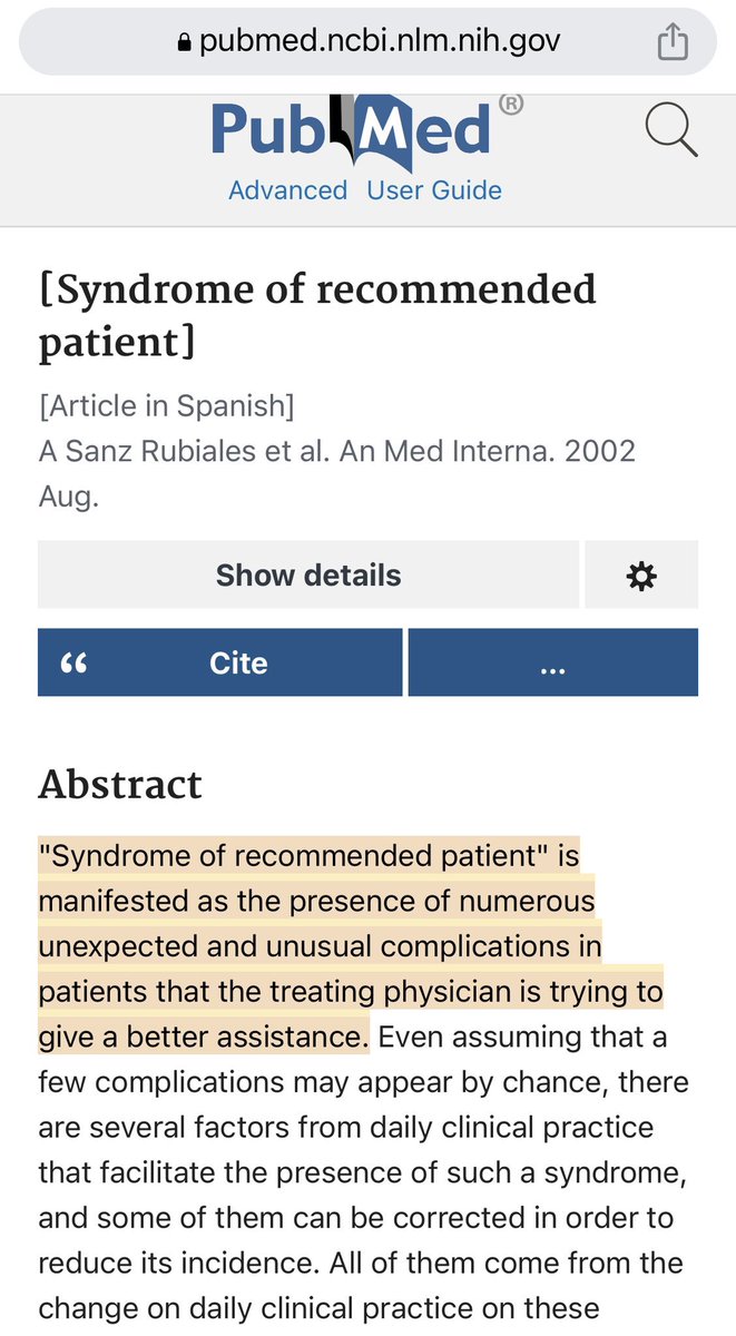 🔴احذرو الواسطة … 
التوصيات الزائدة على المريض  تزيد احتمالية المضاعفات .. 
Syndrome of recommended patient