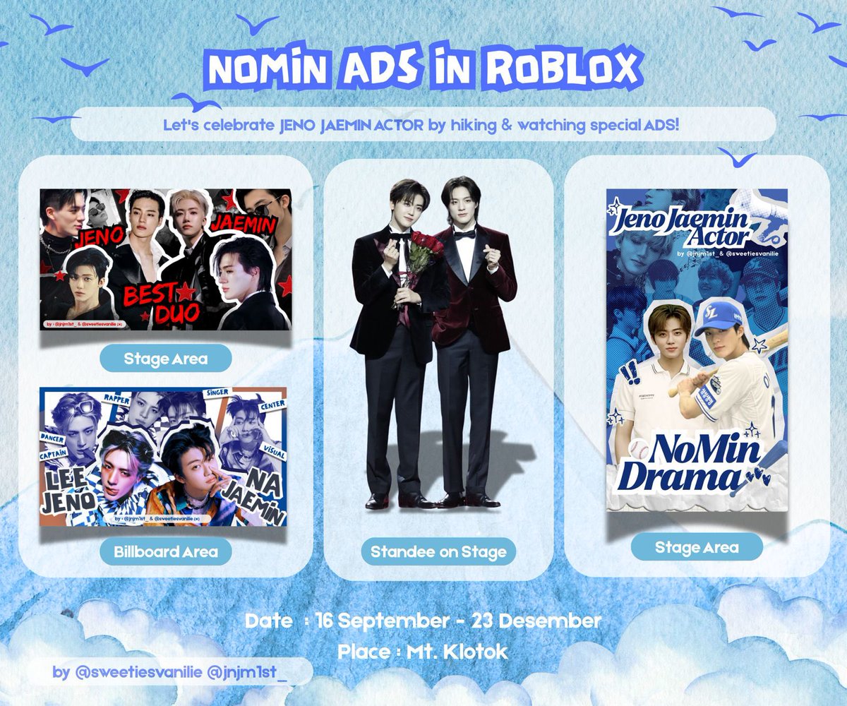 sweetiesvanilie's tweet image. (.◜◡◝) NOMIN ADS IN ROBLOX (ᐢ • ˕ • ᐢ)

Let's celebrate jeno jaemin actor by hiking &amp;amp; watching special ADS! by @sweetiesvanilie @jnjm1st_ 

Date  : 16 September - 23 Desember
Place : Mt. Klotok

If you see this kindly take a screenshot or Screen video,   tag me &amp;amp; putri on…