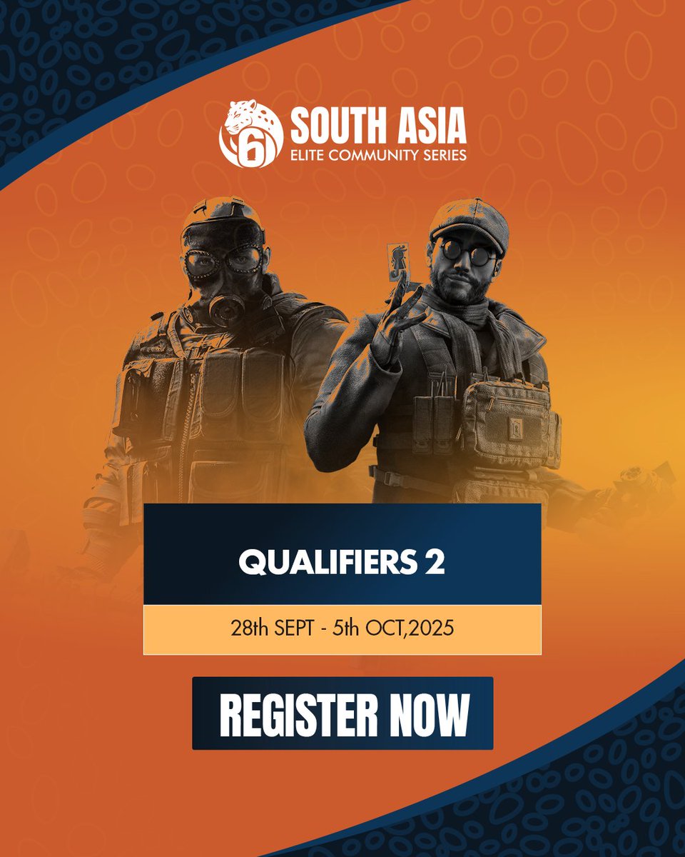 🚨 South Asia Elite Community Series – Qualifiers 2 is here! 🚨
📅 28th Sept – 5th Oct, 2025
🕹️ Get ready to battle it out and prove your dominance!

👉 Register now: forms.gle/dCreWkG5k9GcTd…
#SouthAsiaECS #RainbowSixSiege #Esports