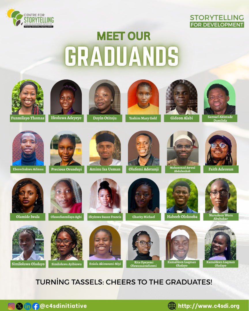 The Ride has finally come to a Stop 

The 12-week Storytelling for Development course for undergraduates across Nigerian universities has finally come to an end and here are the candidates who made it to the finals.

#StorytellingforDevelopment
#ProudlyAfricans
#CSDI