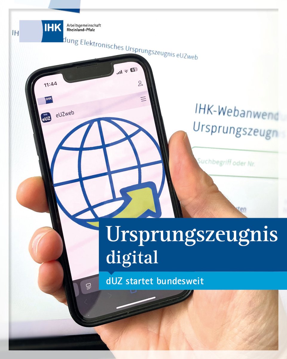 🌐Digitaler Meilenstein für den Außenhandel: Nach erfolgreicher Testphase ist heute das volldigitale Ursprungszeugnis (dUZ) bundesweit in den Realbetrieb gestartet – ein echter Durchbruch für den internationalen Warenverkehr: 🔗 euz.ihk.de/euzweb