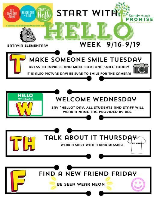 BES will kick off Start With Hello Week tomorrow with Picture Day!