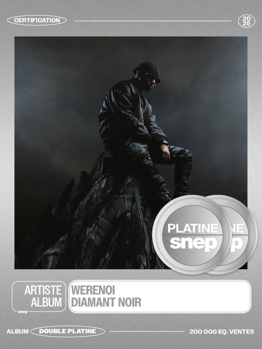 L’album « Diamant Noir » de Werenoi est certifié Double Platine 💿💿

200 000 équivalents ventes 📈