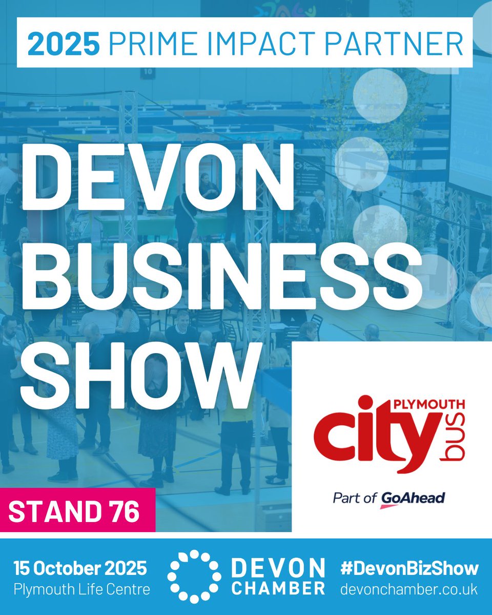 Congratulations to <a href="/plymouthbus/">Plymouth Citybus</a> - part of <a href="/TheGoAheadGroup/">The Go-Ahead Group</a> on booking their #DevonBizShow stand and for being one of our Prime Impact Partners! 🎉

You’ll find them on No.76 at Plymouth Life Centre on 15 October 📍

✅ Book your free ticket to attend >>> devonchamber.co.uk/devon-business…