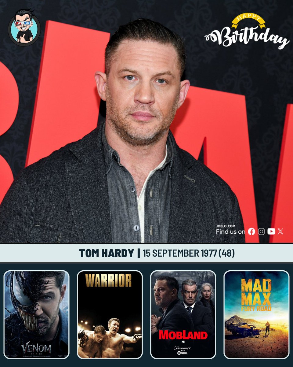 Happy birthday to Tom Hardy who turns 48 today! 🎂
#JoBloMovies #JoBloMovieNetwork #TomHardy
