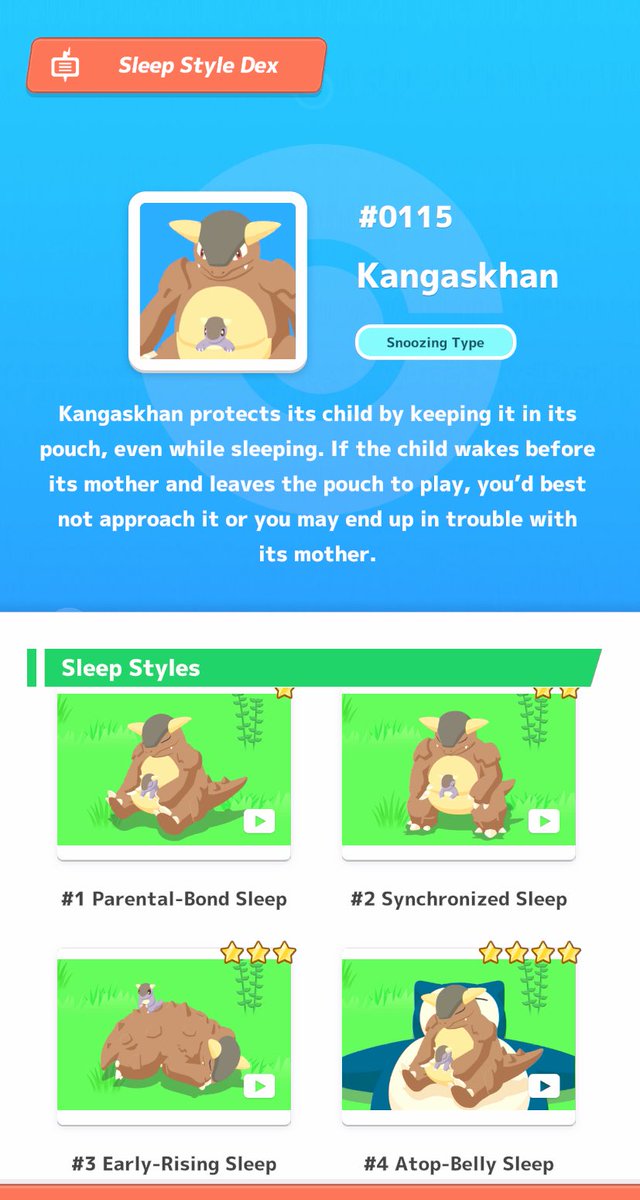 Got a new belly-sleep style and collected all the standard Kangaskhan sleep styles 🥹🥰 

It looks a bit heavy even for Snorlax 🤣

#PokémonSleep