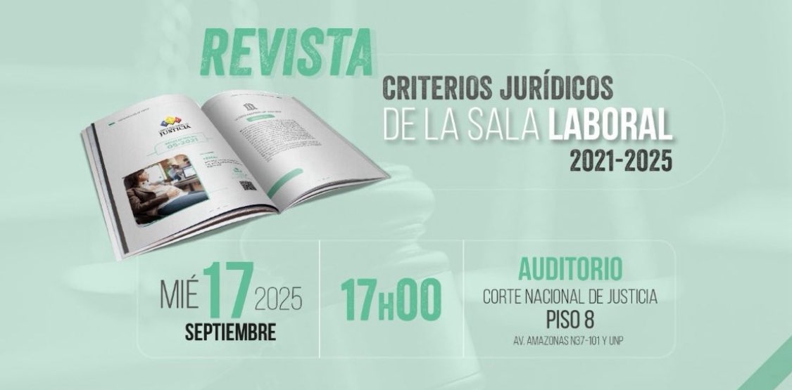 La <a href="/CorteNacional/">Corte Nacional de Justicia</a>, presenta la revista Criterios Jurídicos de la Sala Especializada de lo Laboral 2021–2025.
Una obra que reúne resoluciones y jurisprudencia, así como fallos emitidos entre 2021 y 2025, consolidando la jurisprudencia laboral del país. Està construida por temas y