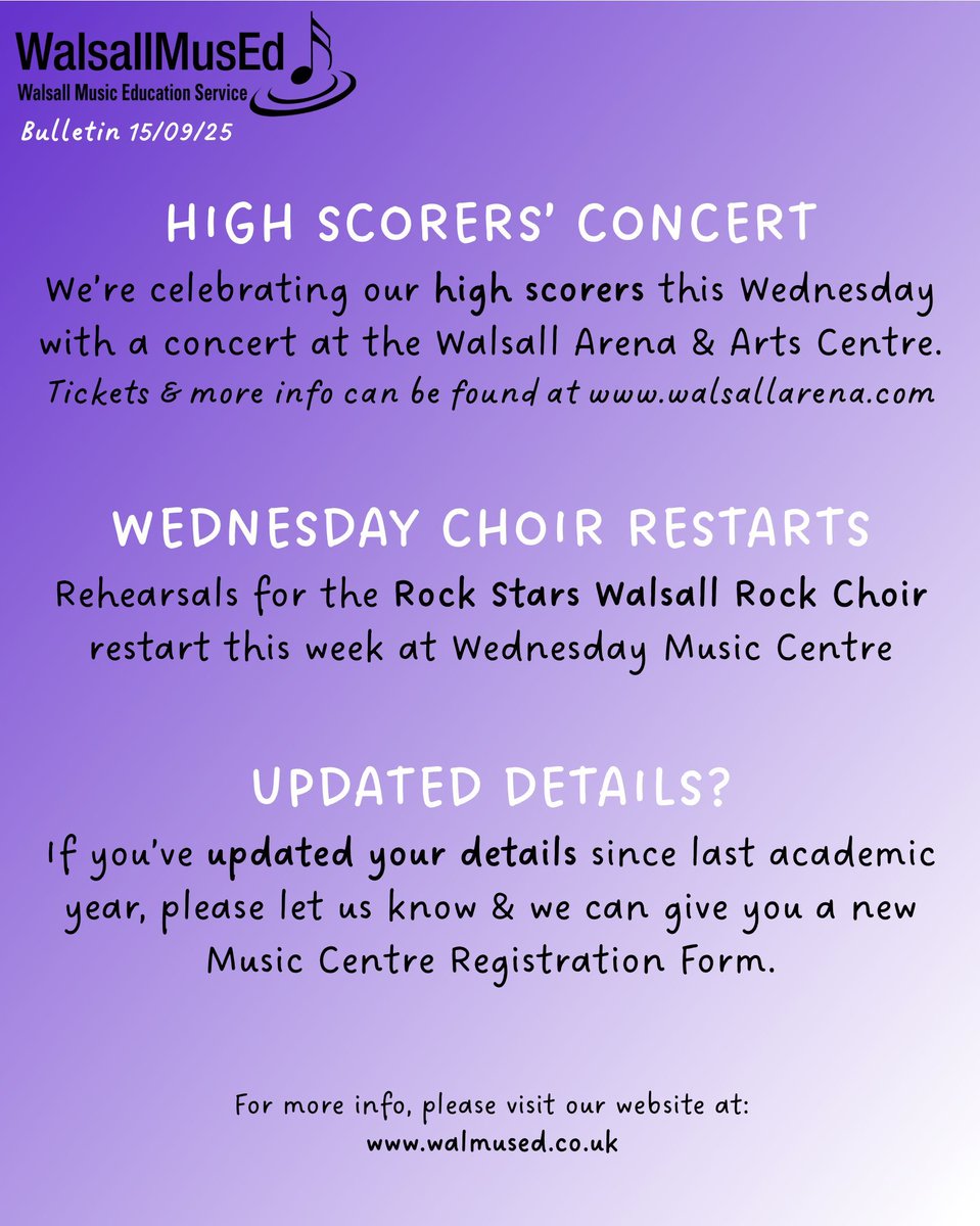 Coming up this week: Our High Scorers' concert, plus our Wednesday choir restarts this week too!