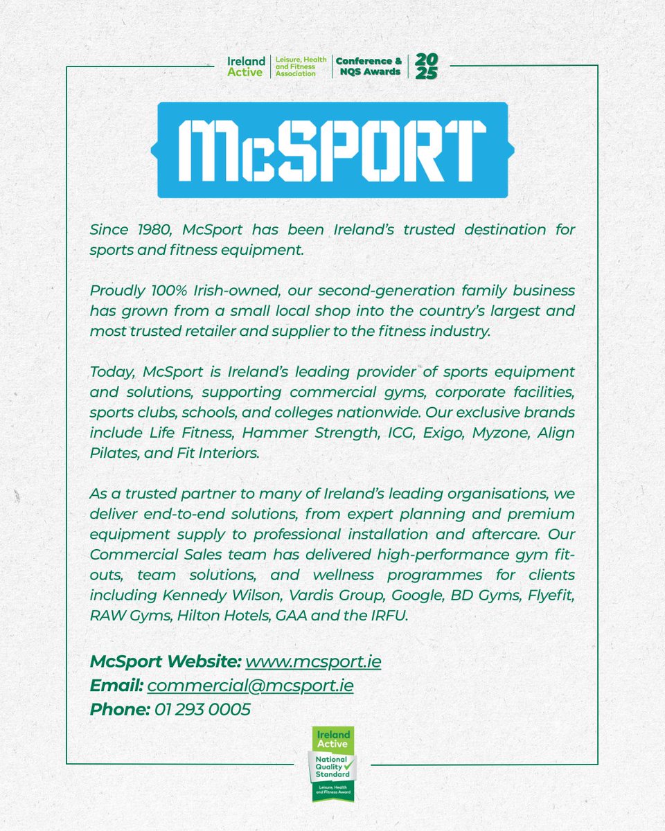 irelandactive's tweet image. 𝙂𝙤𝙡𝙙 𝙎𝙪𝙥𝙥𝙡𝙞𝙚𝙧 𝙎𝙥𝙤𝙩𝙡𝙞𝙜𝙝𝙩: 𝙈𝙘𝙎𝙥𝙤𝙧𝙩

@McSportIreland – Ireland’s leading supplier of sports &amp;amp; fitness equipment since 1980. Trusted by gyms, schools, clubs &amp;amp; corporates nationwide.

🔗 mcsport.ie

#IrelandActive #McSport