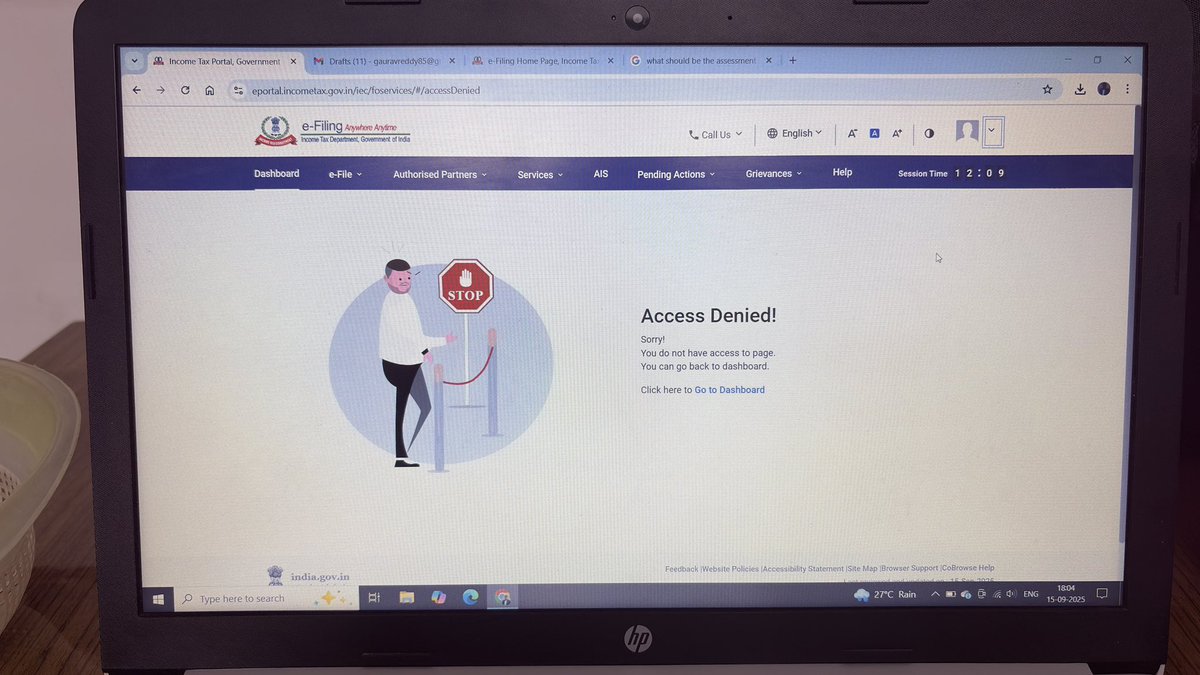 GauravReddy85's tweet photo. @IncomeTaxIndia not able to access the portal. 

#itr #itreturns #ITRDeadline #itrfiling2025 https://t.co/R5tTdenXai