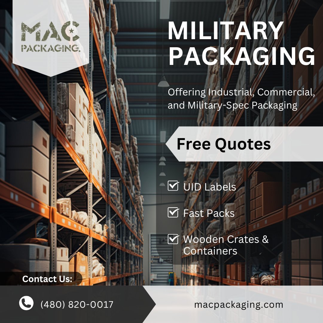We provide expert military-spec packaging along with a full spectrum of industrial packaging and shipping solutions. 
Contact us today: macpackaging.com

#military #rfidtags #label #packaging #packagingdesign #departmentofdefense #wraps #crates #woodenshippingcrates