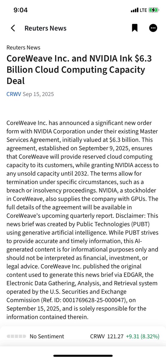 These circular GPU deals are getting bigger by the month. $CRWV $NVDA