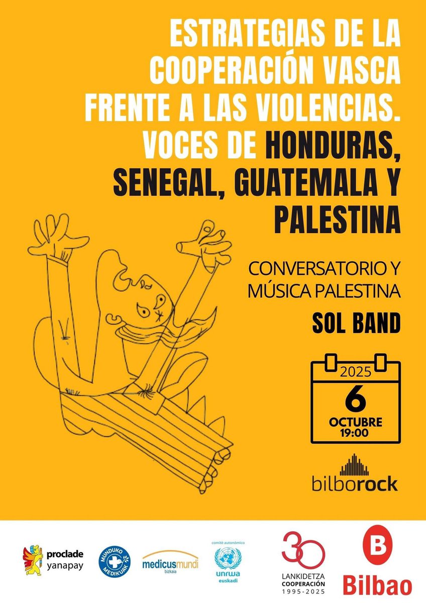 📢Junto a <a href="/procladeyanapay/">Proclade Yanapay</a>, <a href="/MedicosdelMundo/">Médicos del Mundo</a>, <a href="/medicusmundi/">medicusmundi 🇵🇸</a> Bizkaia y <a href="/unrwaeuskadi/">UNRWA Euskadi</a>, os queremos invitar a participar en la jornada: “Estrategias de la cooperación vasca frente a las violencias. Voces de Honduras, Senegal, Guatemala y Palestina”

#BilbaoCoopera #30urteLankidetzan