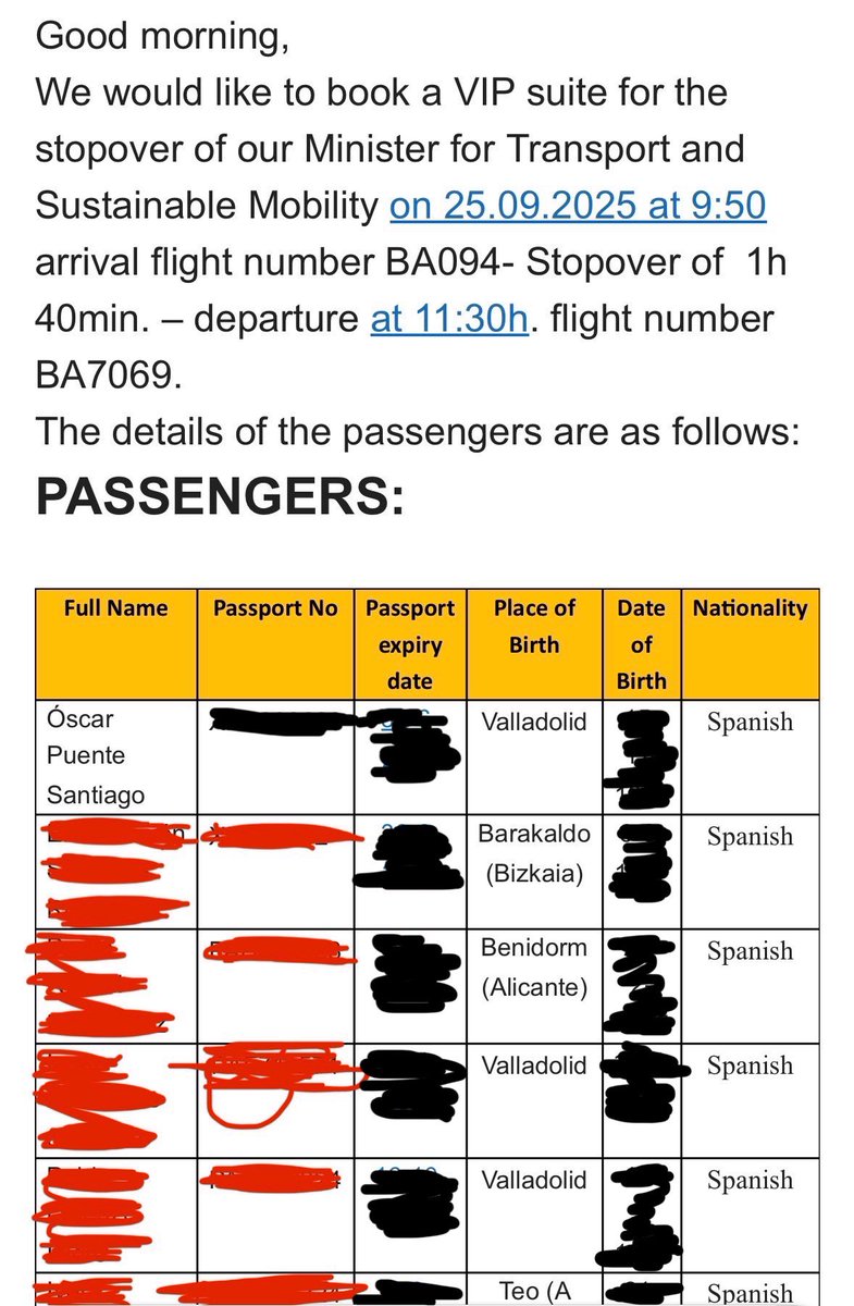 Alviseperez's tweet photo. El Ministro @oscar_puente_ tiene un vuelo 
oficial a Canadá con gente de su equipo y, al regreso, hace escala de 90 minutos en Londres.

¿Los socialistas sabéis que ha solicitado (y se ha concedido) sala VIP para 6 personas por el módico precio de 2.900 GBP? (3.400 euros) https://t.co/pyFYDF8KSF