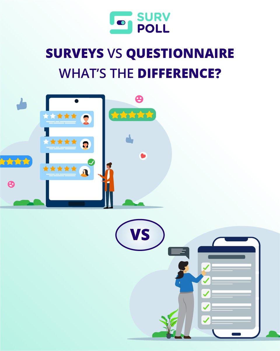 SurvPollData's tweet image. Surveys are broad tools for gathering data and analyzing trends, while questionnaires consist of specific questions aimed at collecting targeted info. Remember, all surveys use questionnaires, but not all questionnaires are surveys!