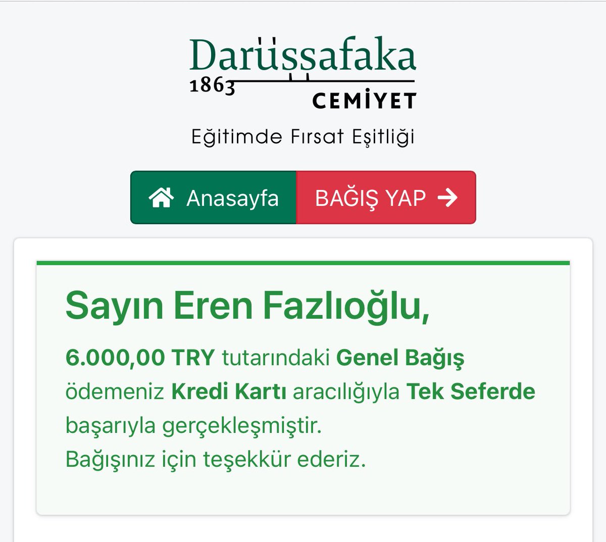 X’te paylaştığım Atatürk çalışmalarının görüntülenme ve etkileşimlerinden elde edilen ödemeyi, takipçilerim adına Darüşşafaka’ya bağışladım. Teşekkür ederim.