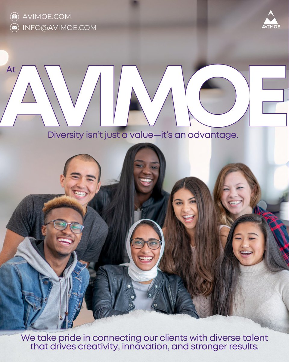 avimoe_wc's tweet image. At Avimoe, diversity isn’t just a value—it’s our advantage 🌍✨ We take pride in connecting our clients with diverse talent that sparks creativity, drives innovation, and delivers stronger results. 💼💡

#DiversityInAction #StrongerTogether #AvimoeCareers