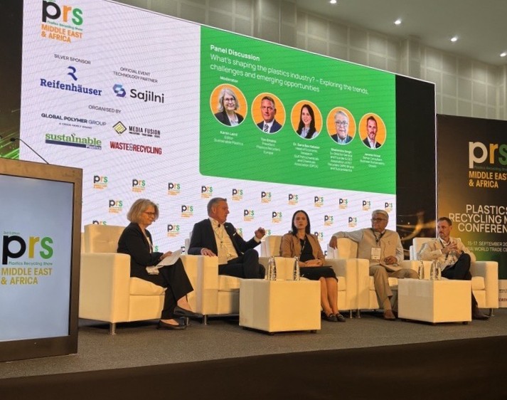 The <a href="/PRS_MEA/">Plastics Recycling Show Middle East & Africa</a> has kicked off today 👏
  
➡️ Today, PRE's President Ton Emans shared valuable insights on trends, challenges and opportunities in the industry, while Emilia Tarlowska, our Communications &amp; Public Affairs Director, moderated a lively panel discussion on how to drive