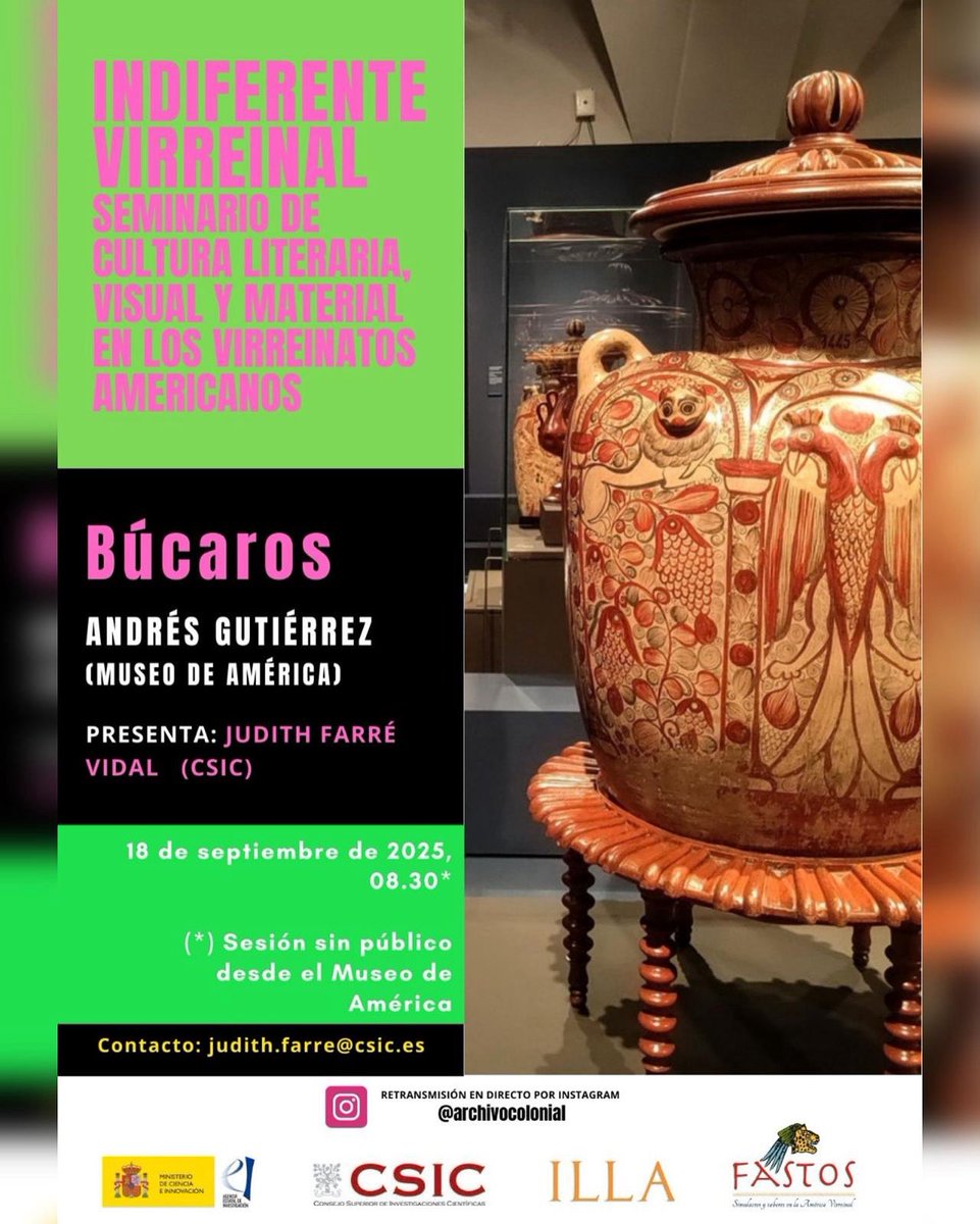 El próximo jueves madrugaremos para estrenar #indiferentevirreinal con Andrés Gutiérrez, director del @museo_america

Va a ser una sesión sin público porque el Museo estará cerrado,pero emitiremos en directo y,como siempre,grabaremos en vídeo para Youtube y la web