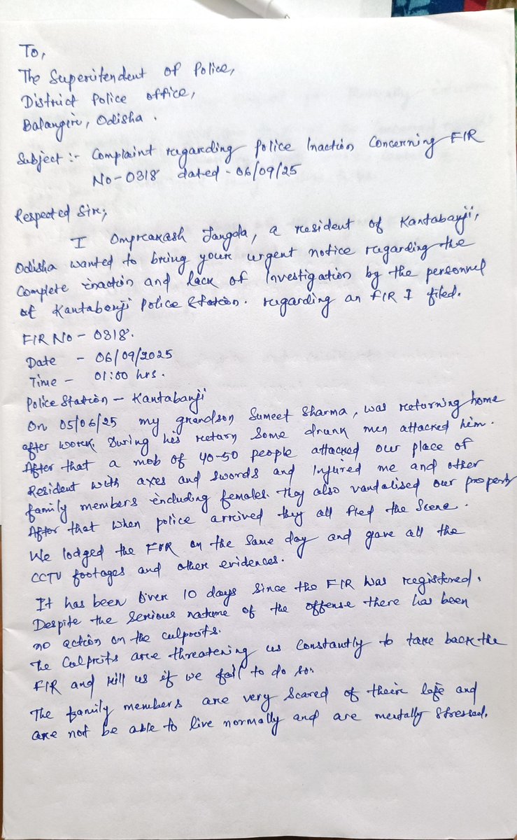 liablecitizen99's tweet photo. Today I met with respected @spbalangir sir and requested to look into this matter. The culprits are roaming freely and threatening to take back the FIR. 

Kindly look into this matter sir and bring justice to us.
@homeodisha @CMO_Odisha @odisha_police @DGPOdisha @DIGPNRSAMBALPUR https://t.co/7yencteS9E