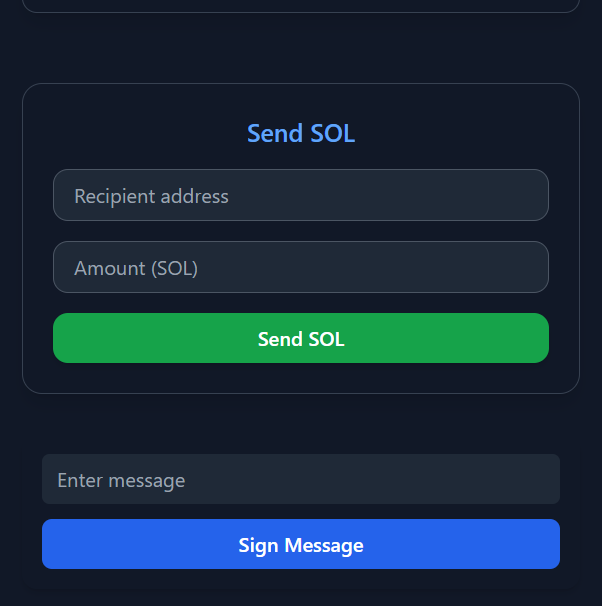 amaaan_malik's tweet photo. Day 11 Progress 🚀
Mastered transaction procedures, message signing within contracts &amp; wallet connections. Plus added SOL transfer features to my devnet faucet—now users can send SOL to any address!
Learning never stops! #Web3Journey #SolanaDev #DAppBuilder https://t.co/51RyvKVlo6