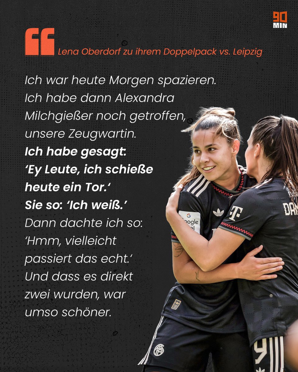 "Damit ist die Reha-Phase für mich jetzt abgeschlossen", meint Lena Oberdorf (via Bild) zu ihrem perfekten Startelf-Debüt für den FCB. 💪 Mit einem Doppelpack führte sie den Meister zum klaren 3:0-Sieg vs. RBL. ⚽️⚽️

Und das, obwohl sie nach eigener Aussage erst "bei 80 %" ist...