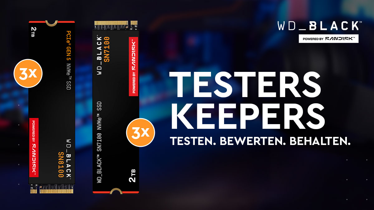 Zeig uns den Produkttester in dir. Bewirb dich jetzt für eine der <a href="/wd_black/">WD_BLACK</a> powered by Sandisk SN7100 NVMe™ oder WD_Black™ powered by Sandisk SN8100 NVMe™ SSDs. Bedingungen beachten. mindfactory.de/Highlights/Pro…