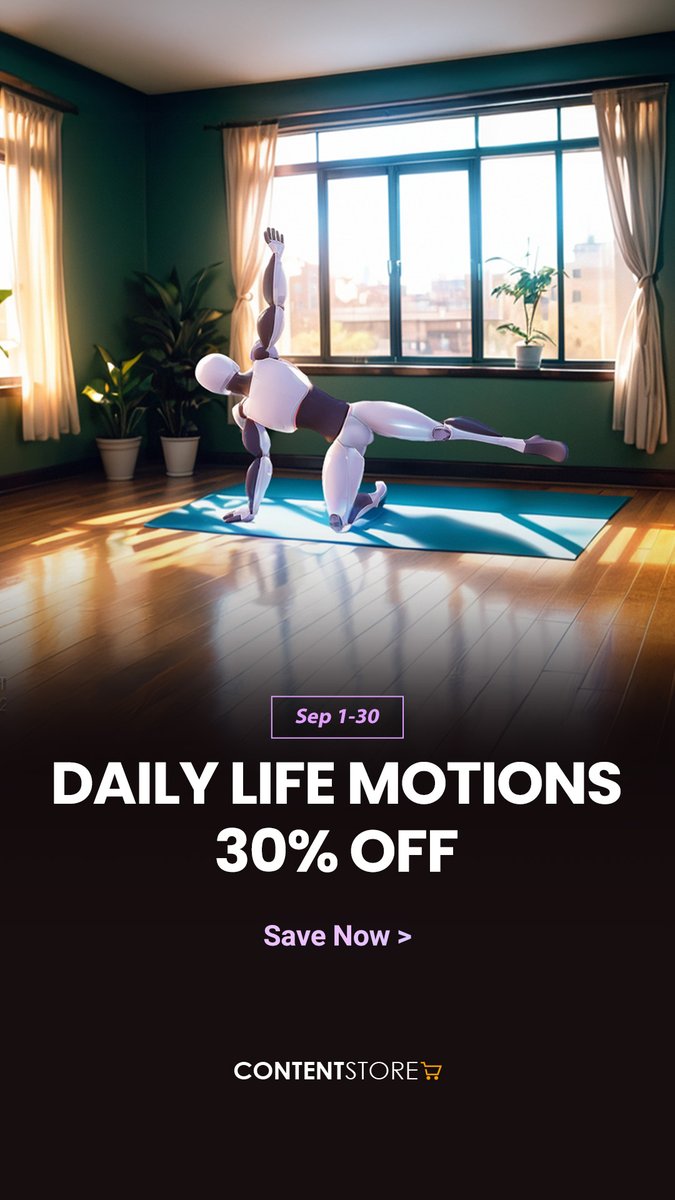 September Special! 🎁 Get 30% OFF on Daily Life Motion Packs — including both 3D and 2D content. Get your hands on these dynamic moves now, shop today!

reallusion.software/b6602f

#3DContent #iClone #3DAnimation #CharacterAnimation #AnimationDeals