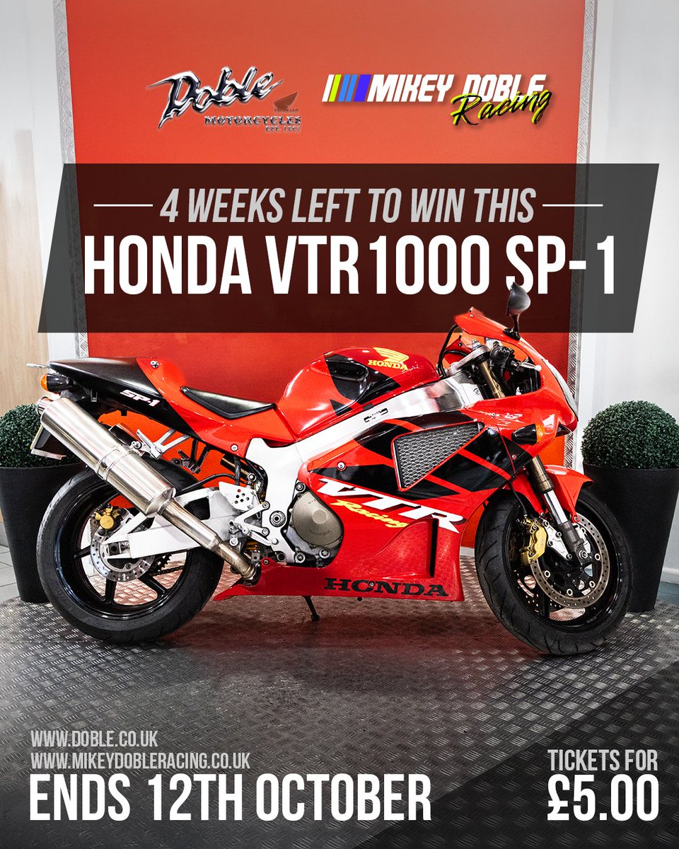 MikeyDoble's tweet image. 4 WEEKS LEFT TO WIN a Honda VTR1000 SP-1 &amp;amp; support my BTCC racing journey 🏁
Just £5 per ticket, entries close midnight 12th Oct ⏰

👉 mikeydobleracing.co.uk/product/win-a-…

#88BIKERAFFLE #88ARMY #Raffle #Giveaway #HondaVTR1000SP1