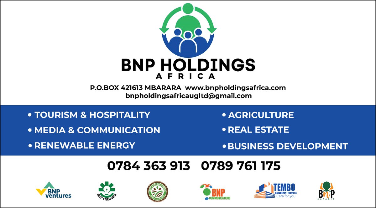 BAKEBWAPIUS2's tweet image. Build.Market.Execute.Impact.Scale.

The core areas of BNP Holdings Africa UG.

bnpholdingsafrica.com

For all your business needs in the following sectors

Tourism and hospitality 
Agriculture 
Real estate 
Communications 
Digital technology 
Business Development