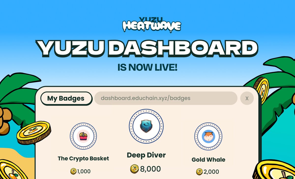 Gotta collect ’em all ✨🍊

The Yuzu Badges Dashboard is live! Track every badge you earn this season and see how far your collection can grow.

Badges are the newest way to stack Yuzu while learning and engaging with dApps across EDU Chain.

Start your collection today ⤵️