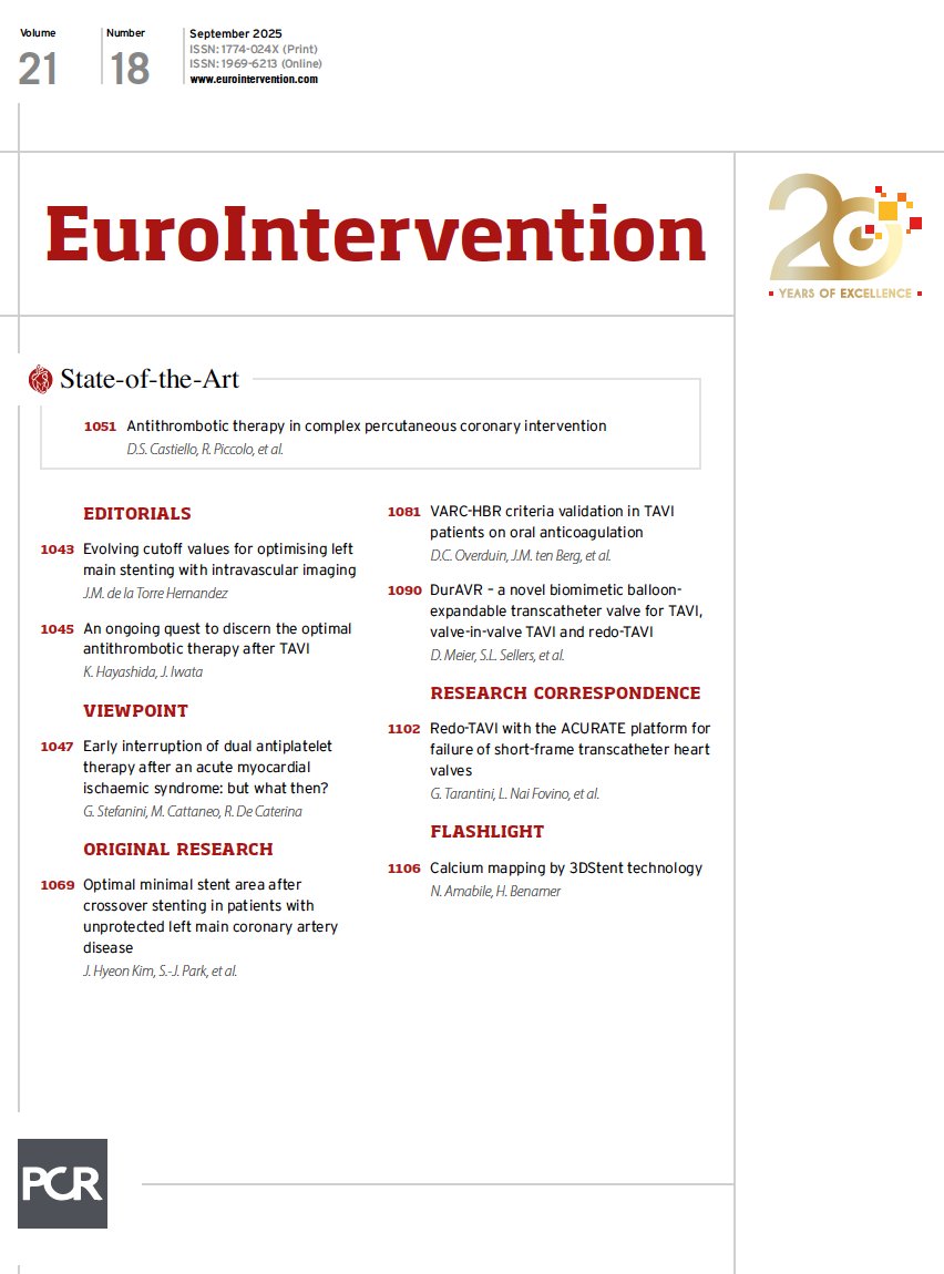 🚨 New issue out today!
Highlights:
✅ State-of-the-Art: Antithrombotic therapy in complex PCI
✅ TAVI &amp; redo-TAVI insights
✅ Left main CAD original research
✅ Calcium mapping with 3DStent
and more
Read here 👉eurointervention.pcronline.com/issue/volume-2…
#CardioTwitter