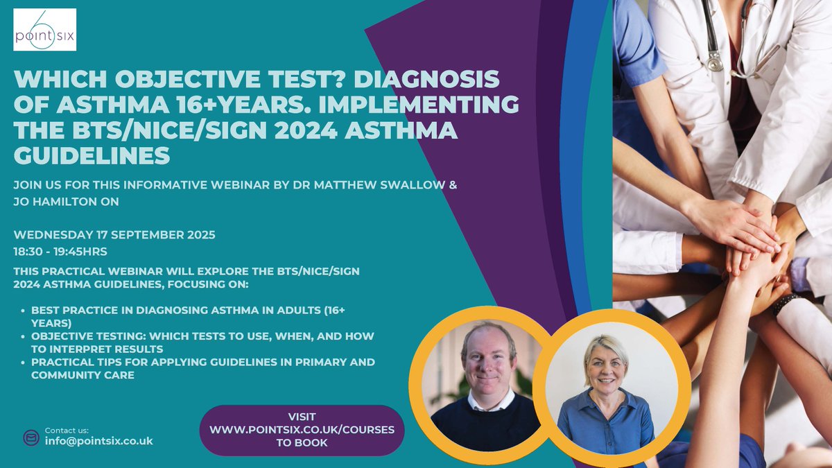 Great new webinar on the 17th from our partner <a href="/Pointsixt/">PointSixTraining</a> . Diagnosing #Asthma 16 yrs+, take a look and book your place pointsix.co.uk/which-objectiv…