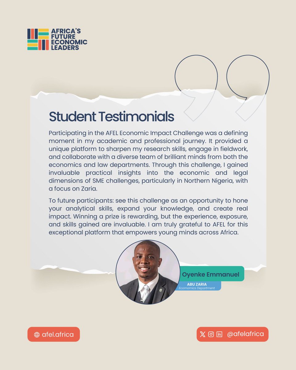 Previous participants of the EIC program from team ABU Zaria shared that it is more than a competition as it opens doors to greater opportunities.

Liberia 🇱🇷 teams, it’s Week 7 in the competition let this be a fuel to set the impact of your team in motion.
#AFEL #AfCFTA