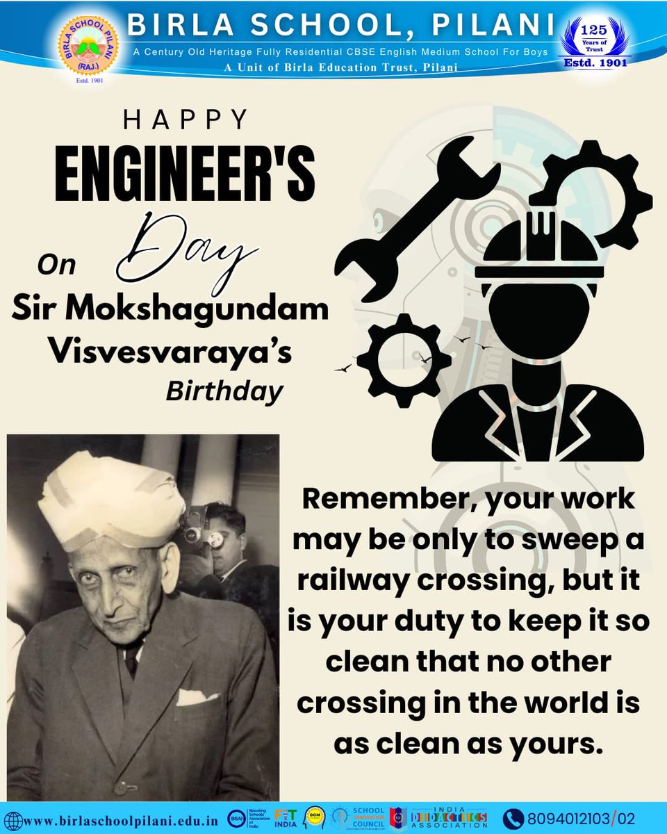Happy Engineers' Day to all the brilliant minds who turn ideas into reality! ✨✨
Your #innovation, #creativity, and #problemsolving #skills make the world a better place. 🙌💡 

#EngineersDay #Innovation 
#birlaschoolpilani
#Technology #GeniusAtWork #EngineeringExcellence