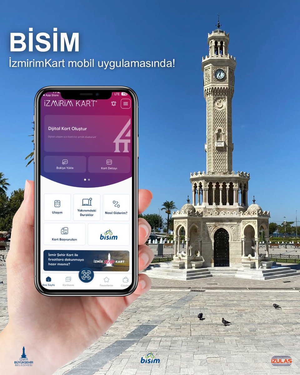 Bisim ile ilgili tüm işlemlerinizi İzmirim Kart mobil uygulaması üzerinden gerçekleştirebilirsiniz.
 Uygulama aracılığıyla bisiklet kiralayabilir, uygun bırakma alanlarını görüntüleyebilir ve bisikleti kilitleyerek bırakabilirsiniz.