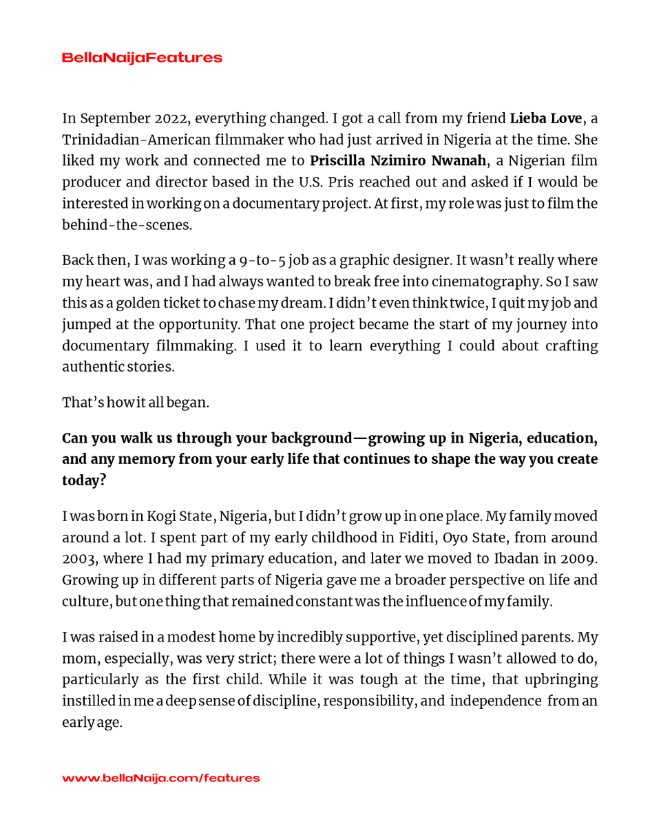 I have always hoped that one day an article will be written chronicling my life's journey from being an artist who spoke on social issues through body art to becoming a storyteller using documentary film. 

FINALLY MADE IT! 

Read full article here: bellanaija.com/2025/06/doing-…