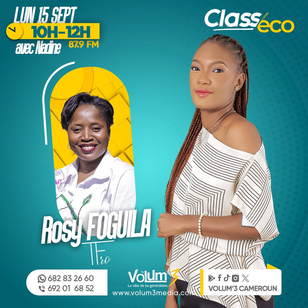 Volum3Cameroun's tweet photo. 🟡Class'Eco 🛫 --- L'industrie de l'habillement dans notre plan de vol ce lundi avec Rosy Foguila , promotrice de @tfro
#25H2V3
#LaVibeDeTaGeneration
#TFRO https://t.co/VqPEMioDUn