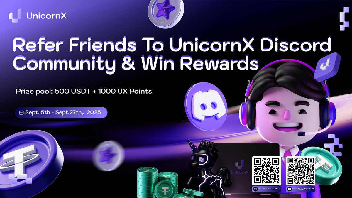 𝗨𝗻𝗶𝗰𝗼𝗿𝗻𝗫 𝗖𝗼𝗺𝗺𝘂𝗻𝗶𝘁𝘆 𝗥𝗲𝗳𝗲𝗿𝗿𝗮𝗹 𝗖𝗮𝗺𝗽𝗮𝗶𝗴𝗻 🦄

Our exclusive Discord referral campaign has officially launched! 🎉

📅 Sep 15 – Sep 27, 2025
🎁 500 USDT + 1000 X Points up for grabs!

Unicorns, rally your herd and grow the community together 🫂✨

👉