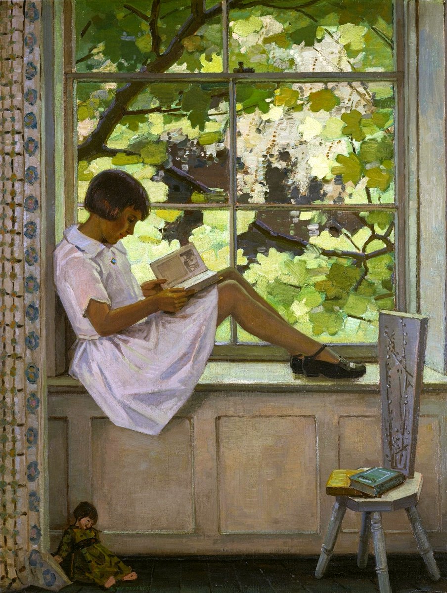 Garnet Ruskin Wolseley (Angleterre, Londres 1884 - 1967 - Postimpressionnisme, Portraits, Paysages) "Reading on the Windowsill" (1920)
#GarnetRuskinWolseley #British #postimpressionism #art #ArtOfTheDay #paintingoftheday #artgallery #peinture #painting #ArtistOnTwitter #museum
