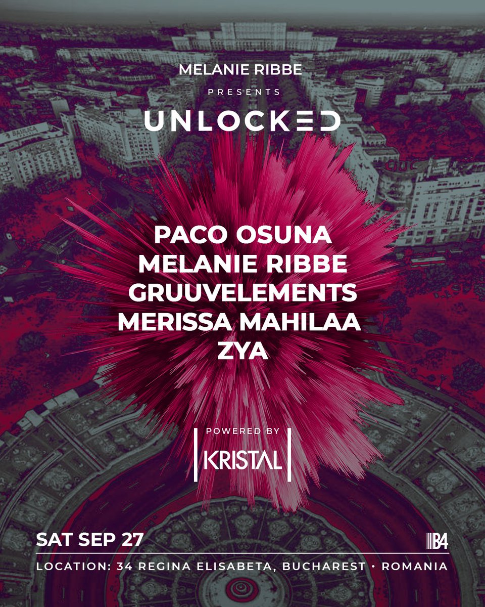 KristalClub's tweet photo. Save the date: 27 September 2025
MELANIE RIBBE presents UNLOCKED 🔓 #Bucharest 
🎟️ https://t.co/7eOIHdn3XM https://t.co/tfxyrFpCqO