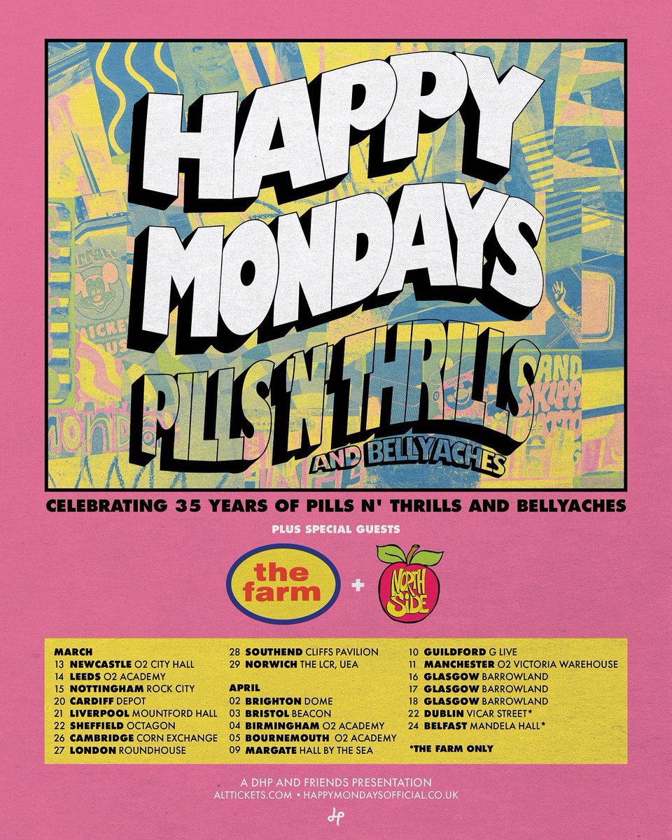 The Farm are absolutely delighted to be joining Happy Mondays on their 35th anniversary tour celebrating their classic album Pills, Thrills N’ Bellyaches’ in March &amp; April 2026 as special guests along with Northside. 🌀

Tickets go on general sale Friday 19th September.