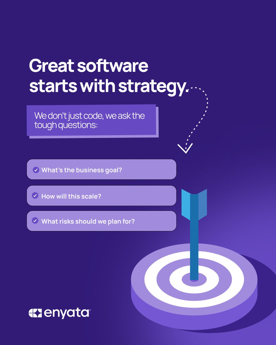 EnyataHQ's tweet image. We put your business strategy first. Before we write a single line of code, we make sure we’re solving the right problem.
#softwaredevelopment #strategy #softwaredevelopmentcompany