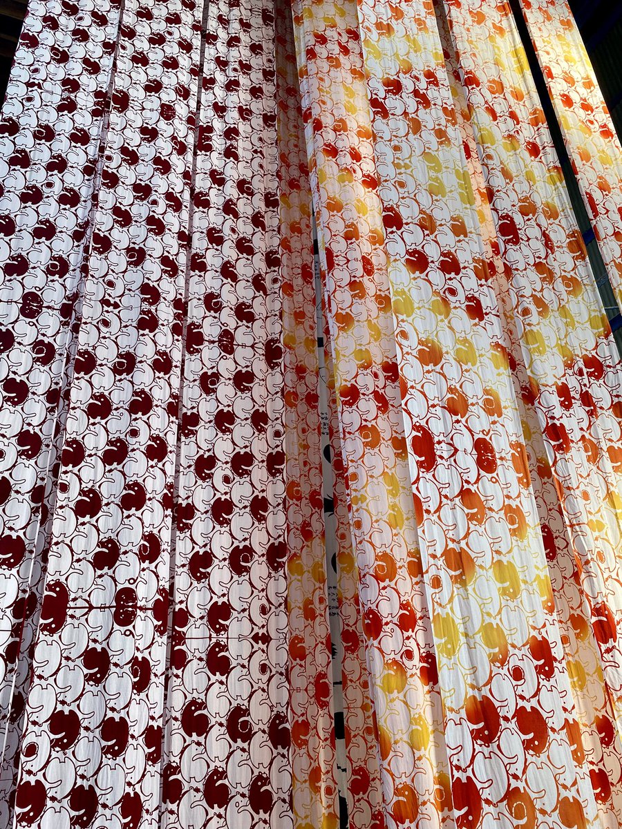 Kitaya_tenugui's tweet image. 「2026年干支手ぬぐい進捗状況③』

綺麗に染め上がりました〜！

全部の写真は載せてないですが、今回サンプル的に染めた色は…

①薄ピンク地にエンジ
②ベージュ地に紺
③濃山吹地に紺
④白地にカラフル
⑤七宝つなぎに紺(2回染め)

どれが人気なのかも楽しみです♪
#干支 #注染