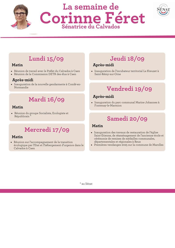 Agenda de la semaine au <a href="/Senat/">Sénat</a> et dans le #Calvados.