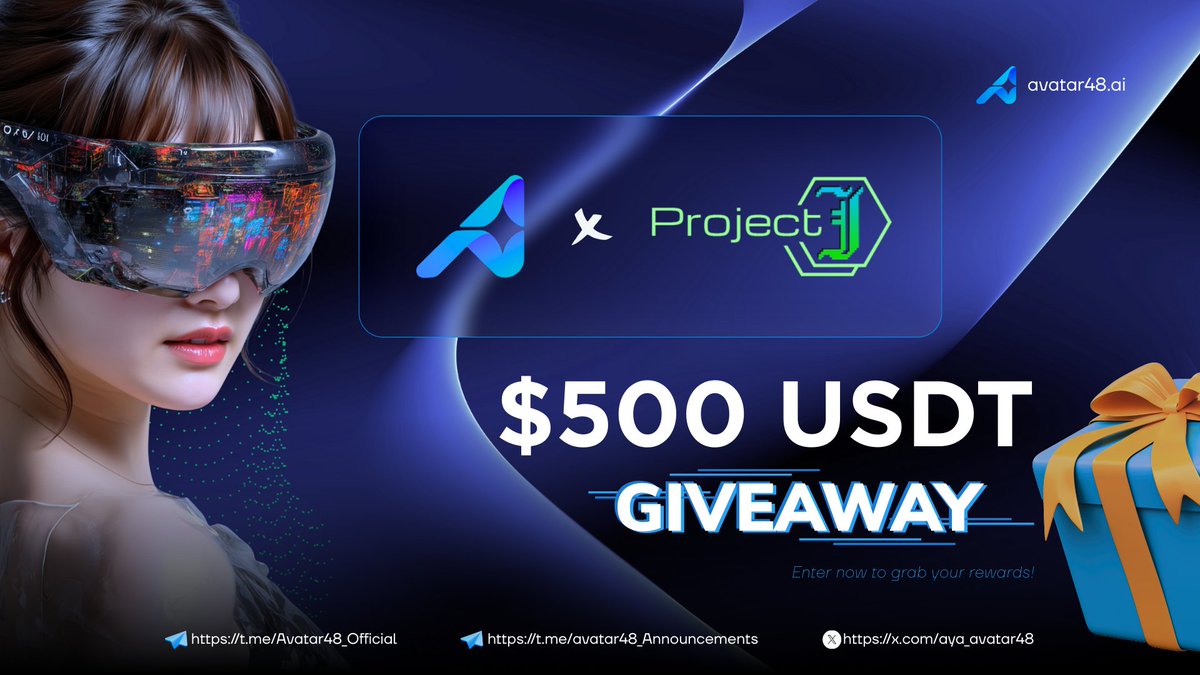 aya_avatar48's tweet image. Partnership Giveaway: Avatar48 x Project J

We’re thrilled to announce our partnership with @Project_Jcard , To celebrate this exciting step forward in AI + Web3, we’re giving back to our community with a $500 USDT Giveaway! 🎉

✨ Giveaway Details:
💰 Prize Pool: $500 USDT  
👥…