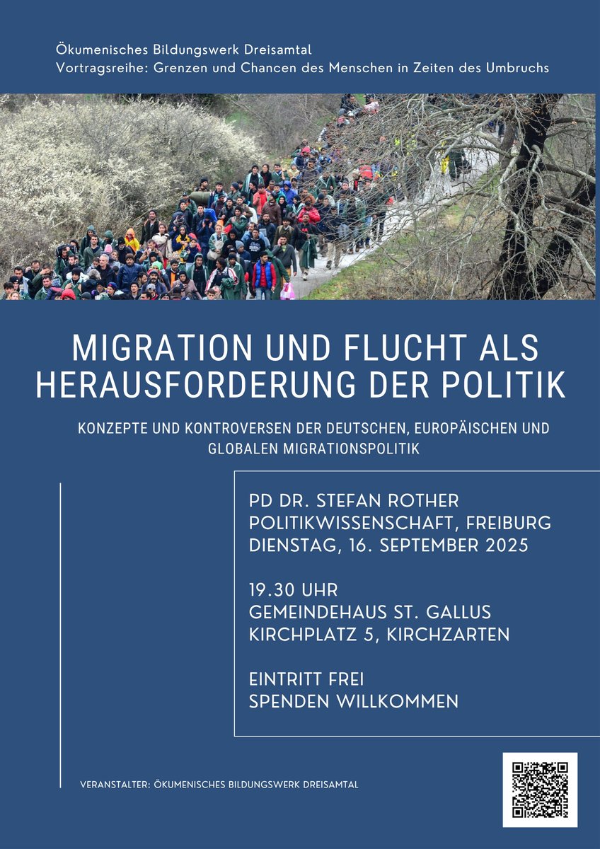 Ich freue mich auf anregende Diskussionen bei meinem morgigen Vortrag zu " #Migration und #Flucht als Herausforderung der Politik. Konzepte und Kontroversen der Deutschen, Europäischen und globalen Migrationspolitik" im Gemeindehaus St. Gallus in Kirchzarten