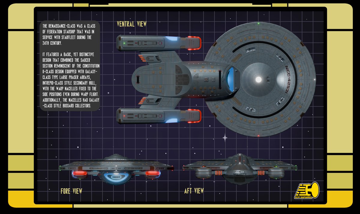 Renaissance Class Starship. Inspired by the USS Hornet from the DC Star Trek TNG comics. #Startrek #Starship #scifi